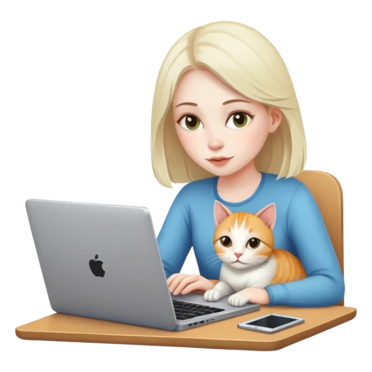 A girl is working on a laptop with a cat lying next to it sticker