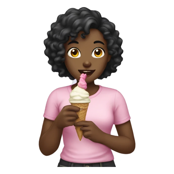 black hair girl eating ice cream sticker