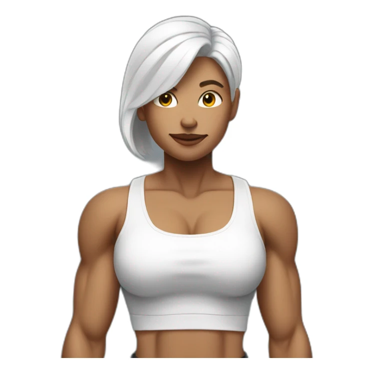 Very Muscular woman short white hair lifting weights sticker