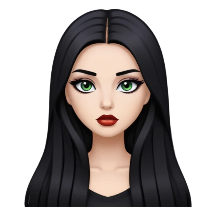 dark long straight hair, baddie,pretty, makeup, black eyeliner, long hair sticker