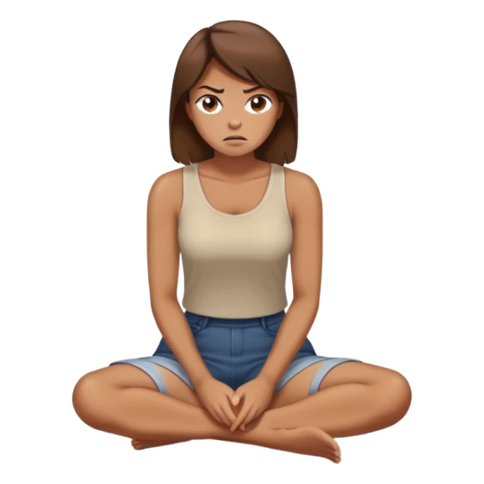 angry woman with brown hair sitting on a floor avoiding conversation in profile sticker