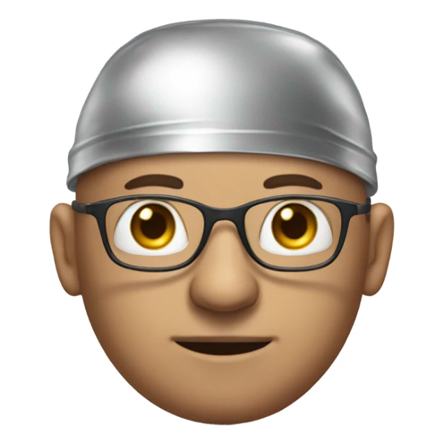 bald man with glasses portrait wearing tinfoil hat sticker