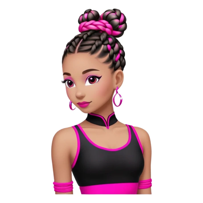 "A dancer in a black and neon pink outfit with a beautifully braided bun." sticker