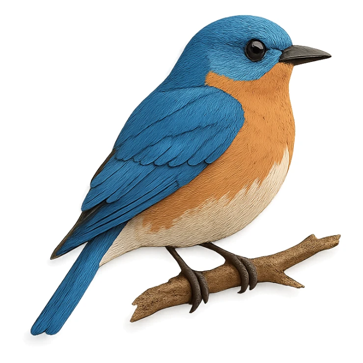 very detailed Eastern Bluebird perched on a tree branch, intricate cut paper textures, bright blue back, rusty orange breast, realistic markings sticker
