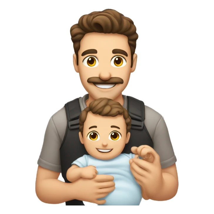 handsome smiling brunette man with mustache holding baby sticker