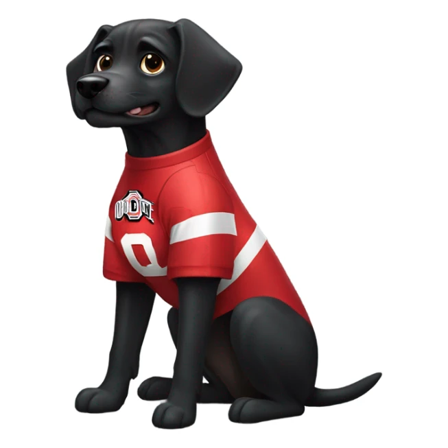 Black dog wearing Ohio state football jersey sticker