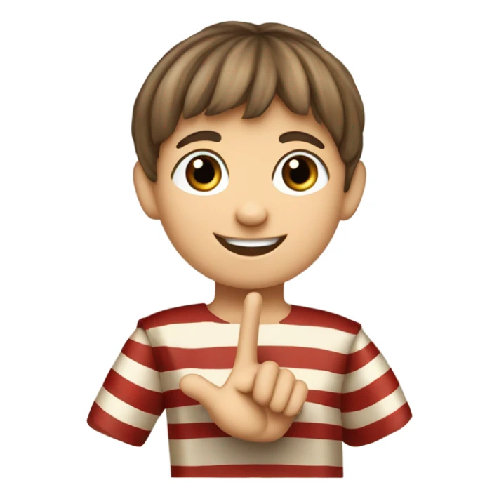 11th century european happy child with horizontal red stripes tunic making a "V" with his fingers sticker