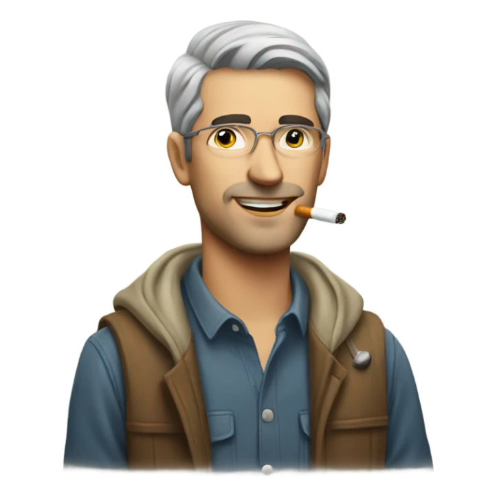 casual indoor portrait of man cigarette sticker