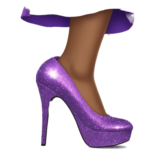 Sparkly purple platform heels stepping on cash sticker