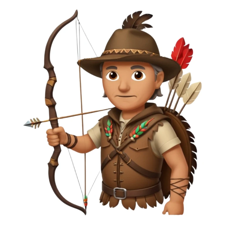 The classic middle-aged hunter with a bow and arrow on his back, dressed in brown with decorations made of feathers or bone teeth sticker