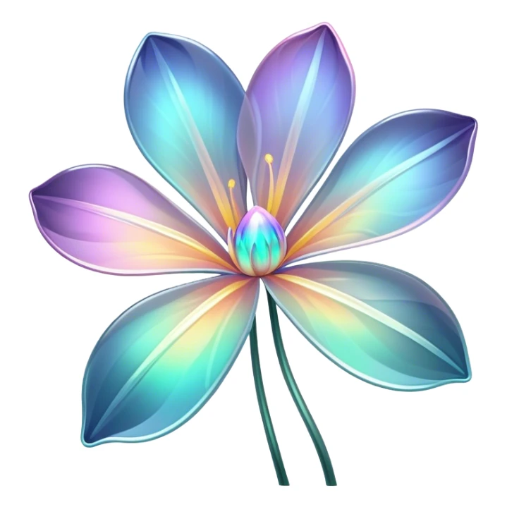 Dark Pastel iridescent transparent bio-luminescent flower with thin glossy glass petals without stem sticker