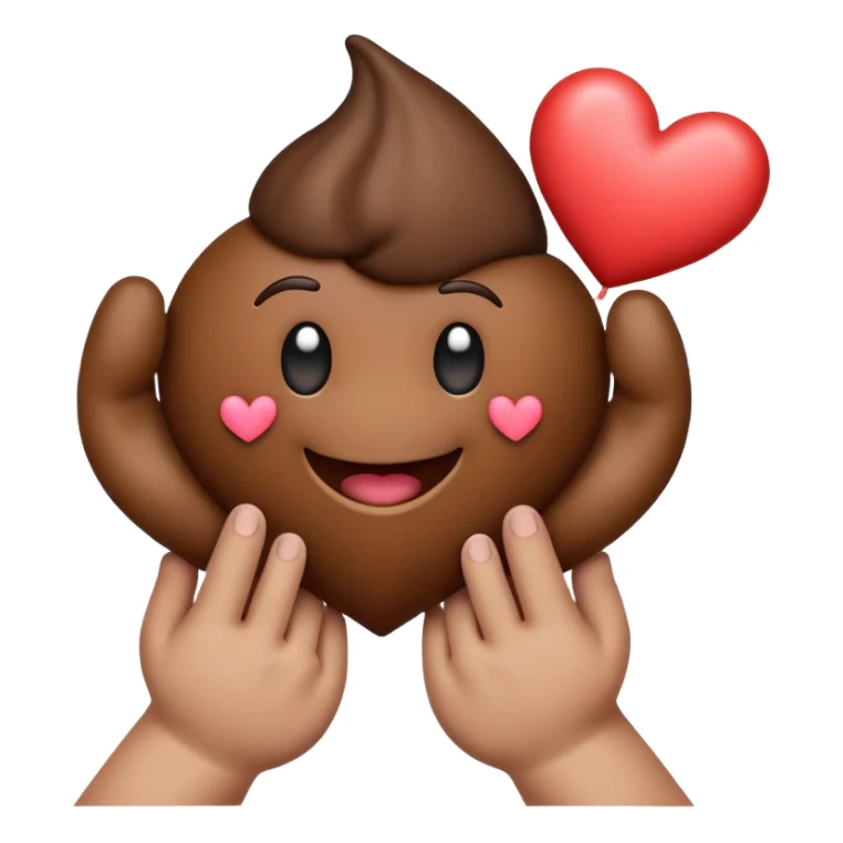 poop emoji with hands holding a heart sticker