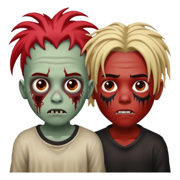 make two zombie boys, one with dreadlocks half blonde and half black, short, and the second with dreadlocks also with red roots, and hair reaching the shoulders  sticker