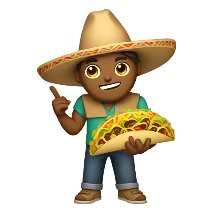 Tan guy with sombrero holding a taco sticker