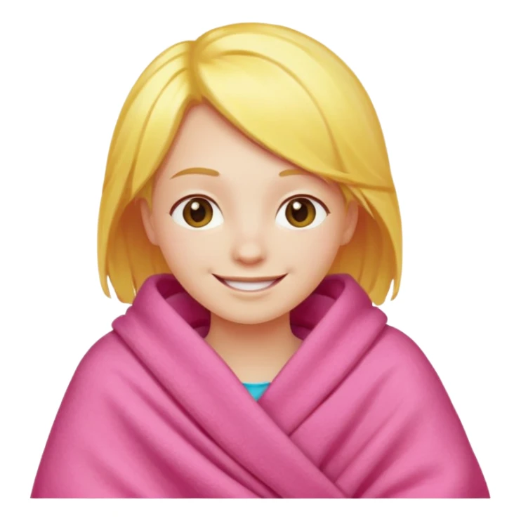happy smile emoji red cheeks in pink blanket yellow hair sticker