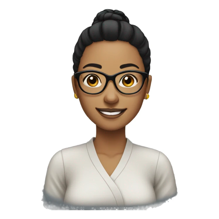 woman-black hair-bun-with glasses white-smile sticker