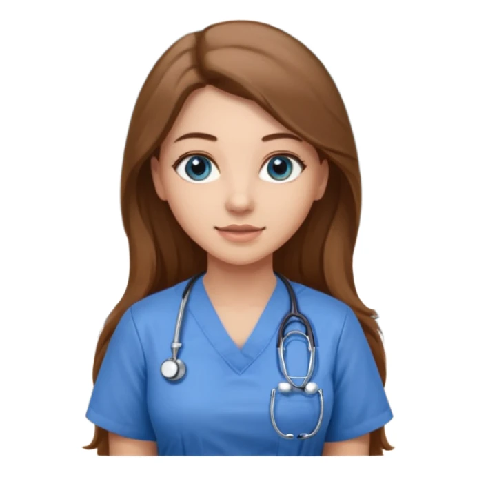 inside a classroom at university that says nursing school on the board with a pretty female nursing student with long brown hair, blue eyes sticker