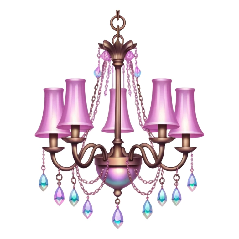 PInk iridescent Bell with chained hanging crystals with feathers CHANDELIER sticker