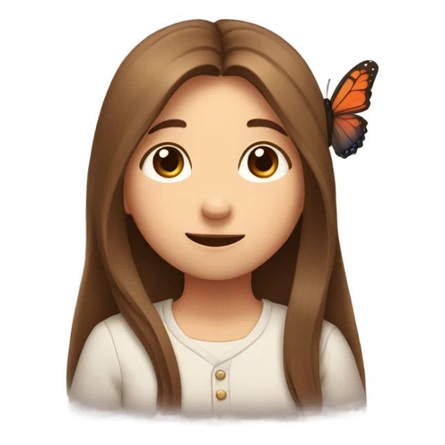 shy uwu  long brown hiar emojis with flower and butterfly sticker