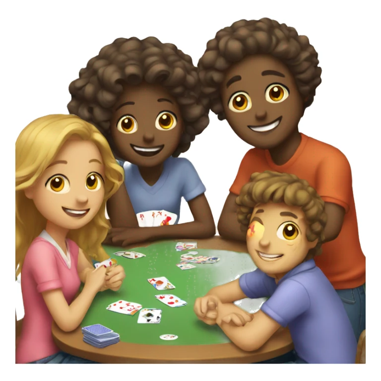 3 boys and 2 girls playing cards  sticker