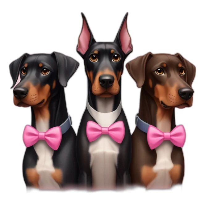 white-doberman-with-a-pink-bow-tie,-with-a-black-doberman-on-its-left-and-a-brown-doberman-on-its-right sticker