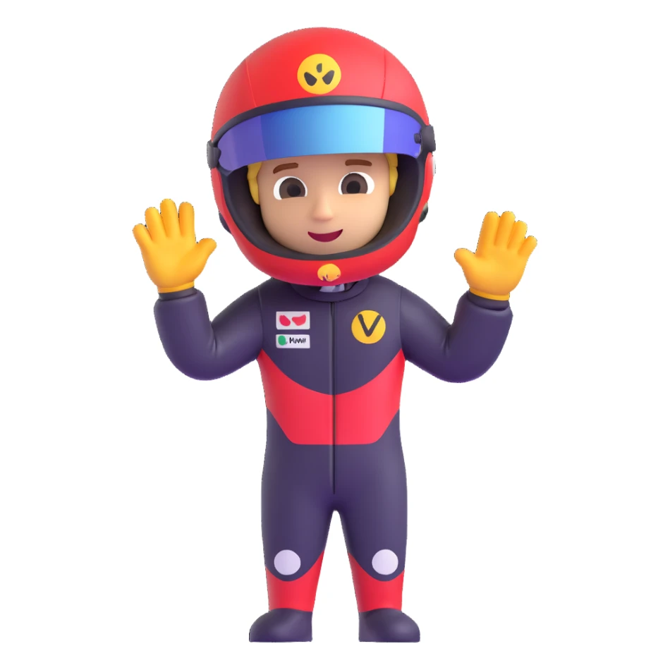 Sebastian Vettel as an emoji, waving in a racing suit sticker