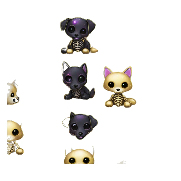 Black iridescent dog fox zombie skeleton gold mechanical nebula galaxy stars flowers fairy lights vintage sticker