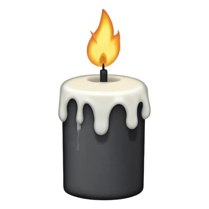 Minimalist emoji-style sticker of a candle with a broken or melted top and rising black smoke. No flame. Matte style. sticker