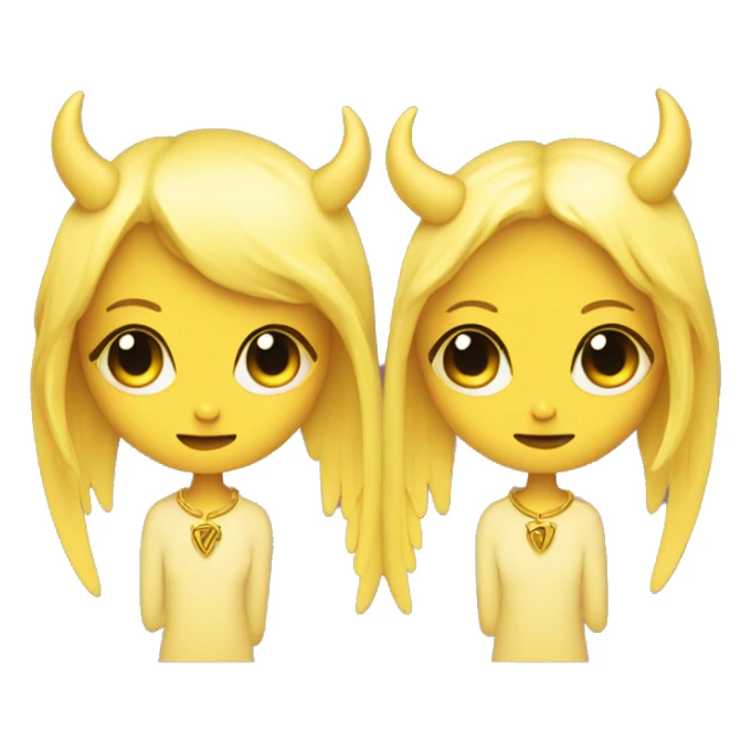 Yellow gemini twins one with angel wings other with devil horns  sticker