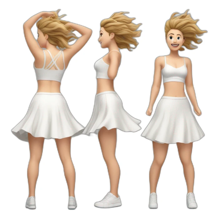 hyperrealistic-full-body-caucasian-curvy-beauty-jumping-white-skirt-back-and-front-views-strong-wind sticker