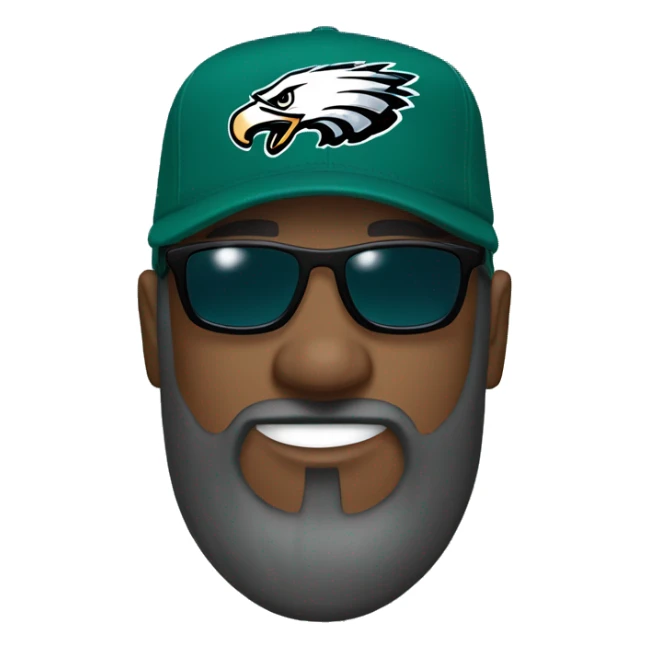 Bald black guy dark grey long beard wearing Philly eagles cap and Jersey and sunglasses  sticker