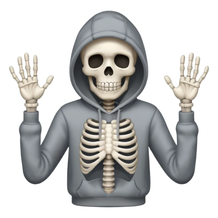 The shrug emoji but a skeleton with a black hoodie sticker