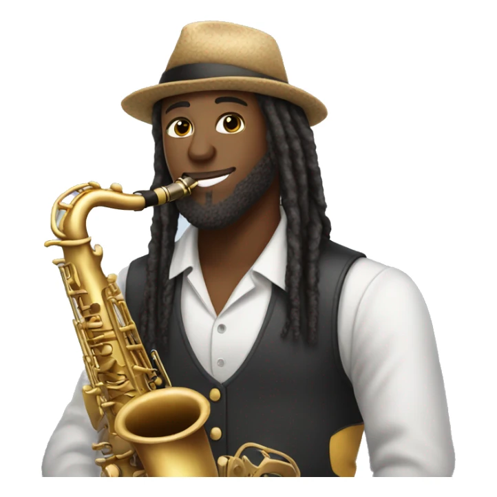 saxophone black player with long hair dreads  beard and hat sticker