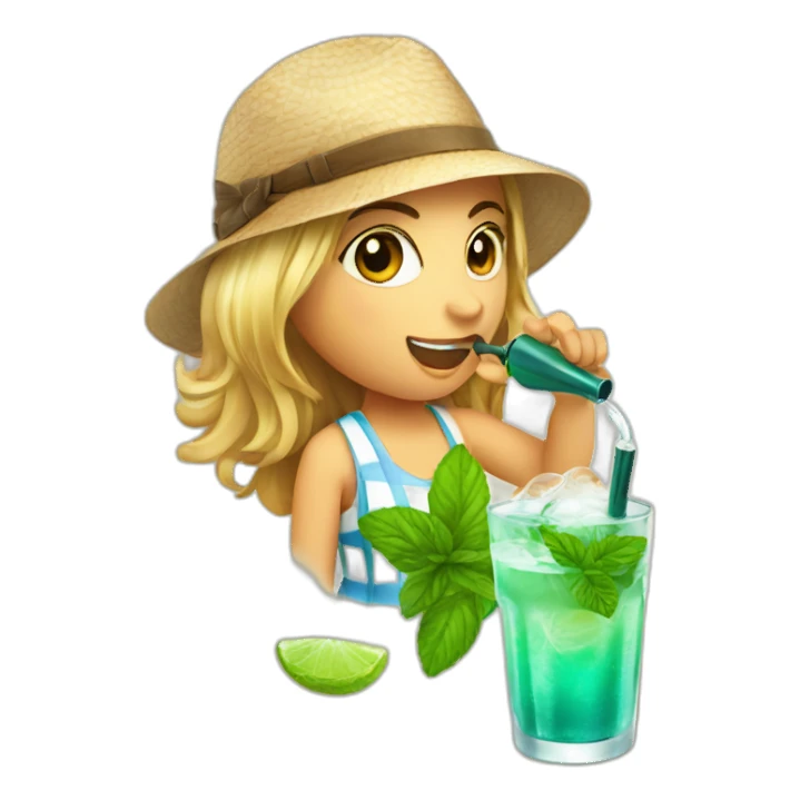 argentine girl with magnifying glass and pipe drinking mojito sticker
