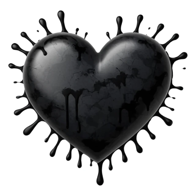 black ink heart emoji with ink streaks, isolated on white background, grung sticker
