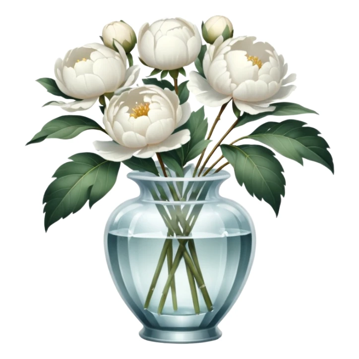 White peonies in crystal vintage  vase  sticker