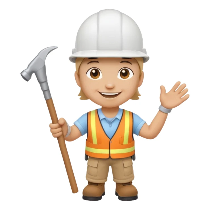 A cute circle character with white hard hat and stick arms and feet sticker