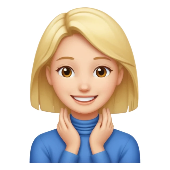 girl with hands on her neck, smiling sticker