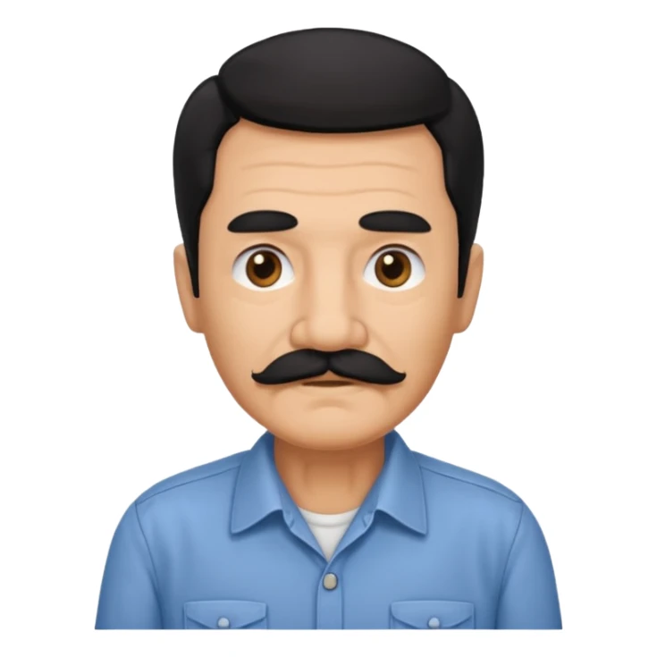Old man with black hair and eyes mustache and working shirt sticker