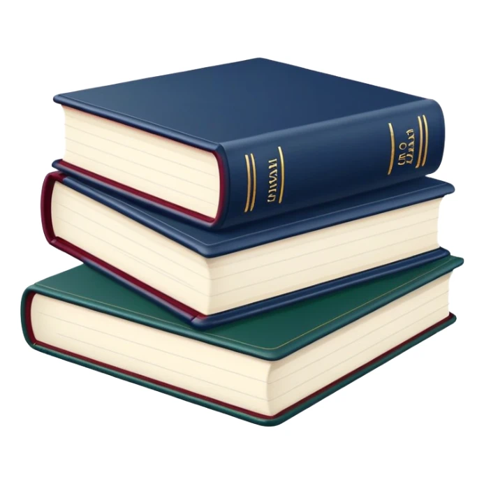 A flat-style illustration of three stacked hardcover textbooks, in muted academic colors like navy blue, maroon, and dark green. Symbolizing structured school education. Minimal cartoon style, white background, iOS emoji aesthetic. sticker