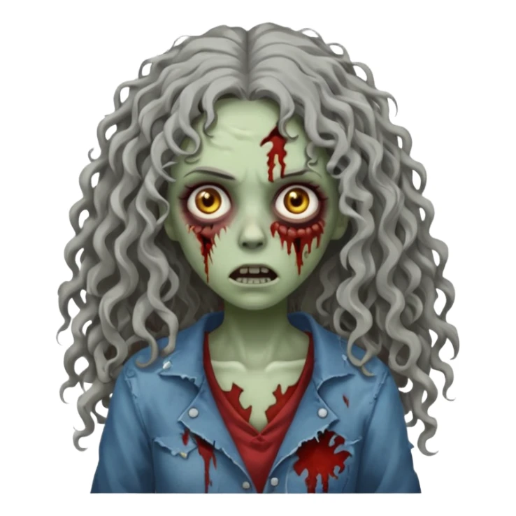 emoji de zumbi, com cabelo cacheado longo, uma mulher sticker