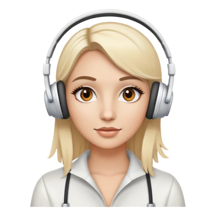 Blonde makeup artist with brown eyes wearing white headphones  sticker