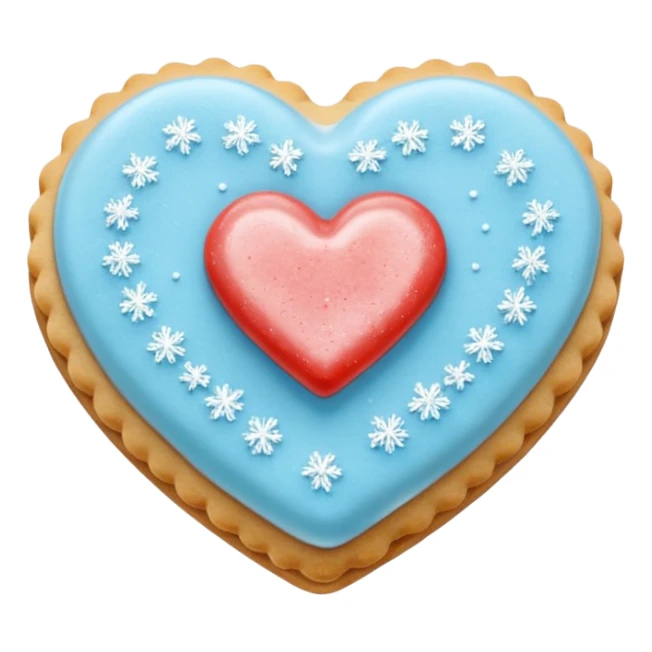 Realistic shortbread cookie in the shape of a heart with light blue jelly middle filling and sprinkled powder sugar on top. sticker