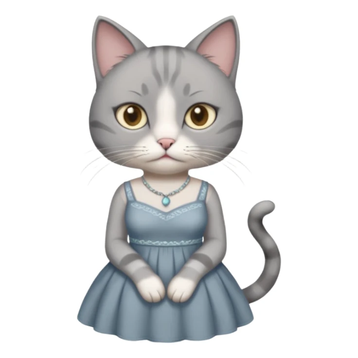Gray cat with calm eyes, half body, 2 string dress sticker