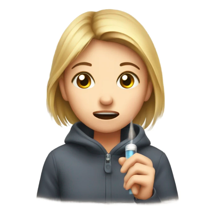 Girl with thermometer and sneezing sticker