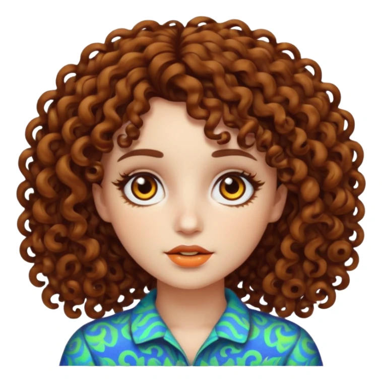 Psychedelic brown curly hair brown eyes white skin girl sticker