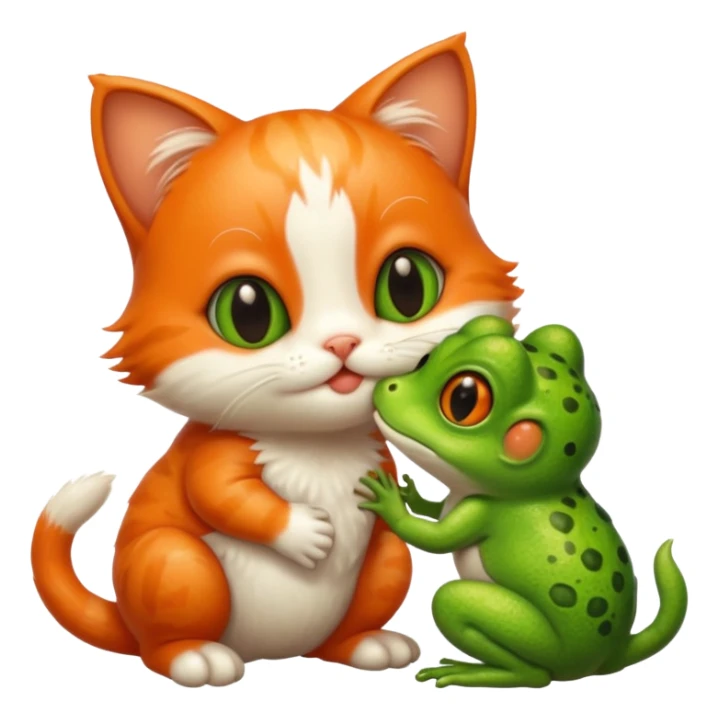 Very cute Kitten and very cute frog kissing sticker