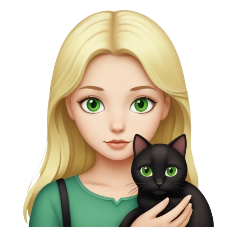 Blonde girl green eyes holding a black cat sticker