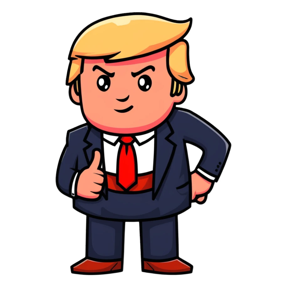 Donald Trump with red tie and pointing finger sticker