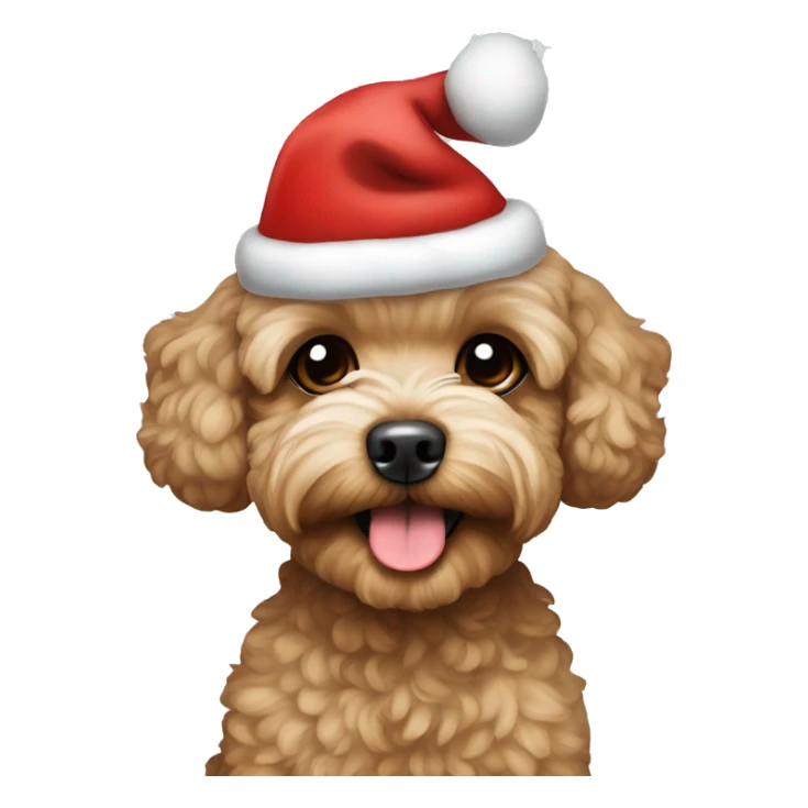 Brown maltipoo in a Christmas hat sticker